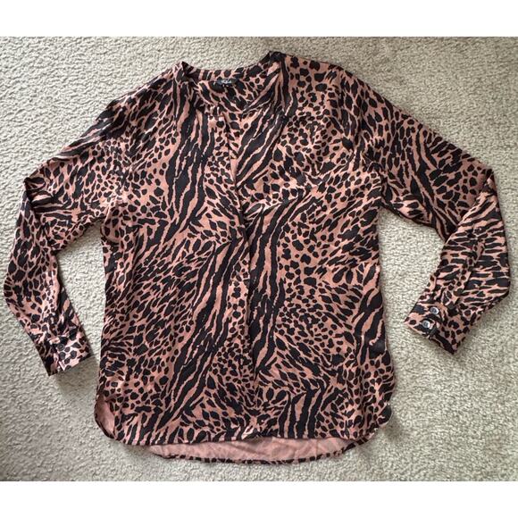 Rails Pearl Cinnamon Mixed Animal Print Popover Relaxed Blouse Women’s Xsmall - Picture 2 of 16
